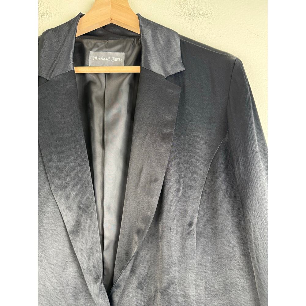 Michael Stars Black Satin Single Breasted Blazer Large - Picture 5 of 12